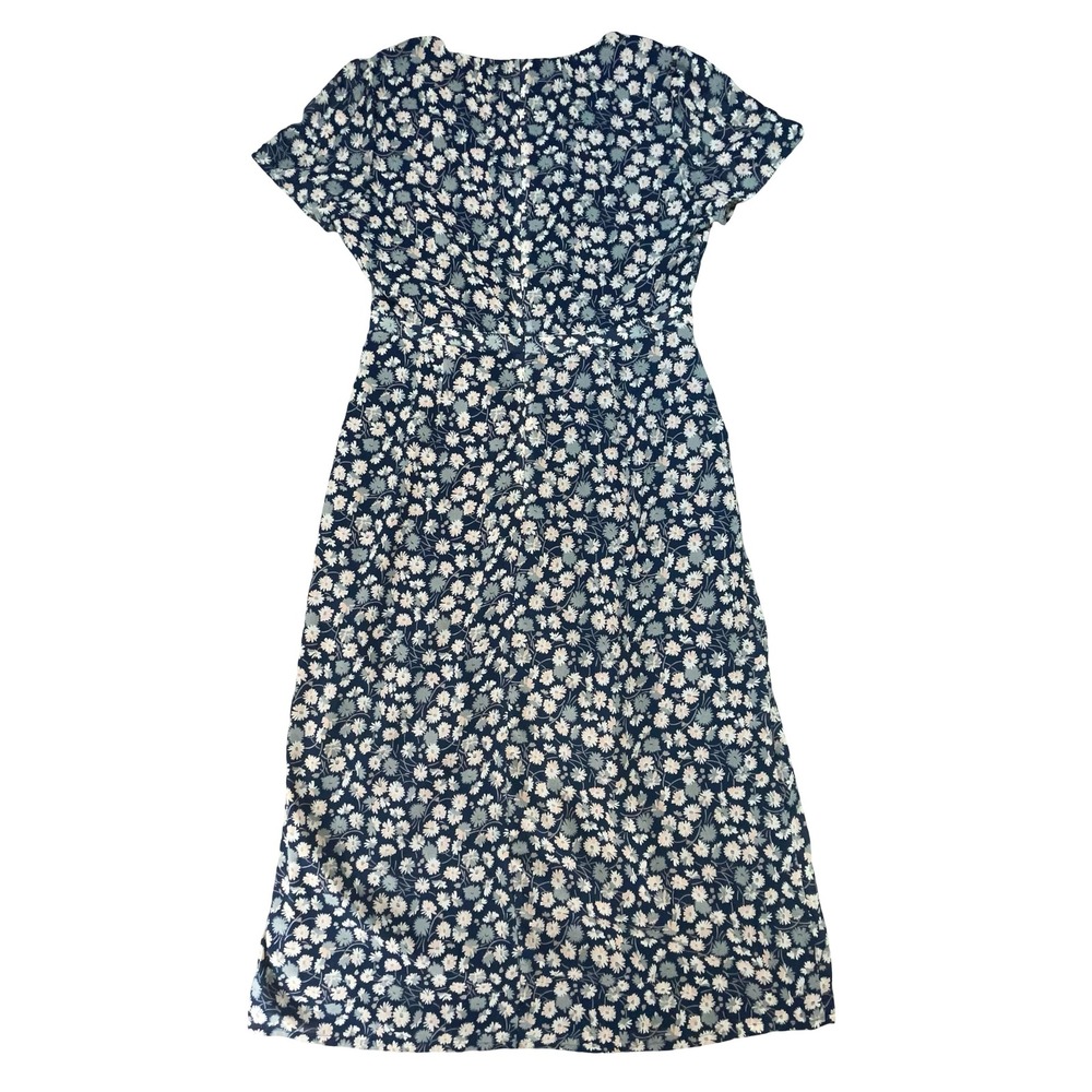 Madewell Womens Midi Dress Navy Blue Floral Daisy Faux Wrap Boho Casual 12 - Picture 2 of 6